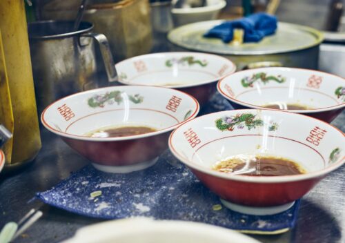 bowls of ramen waiting to be served