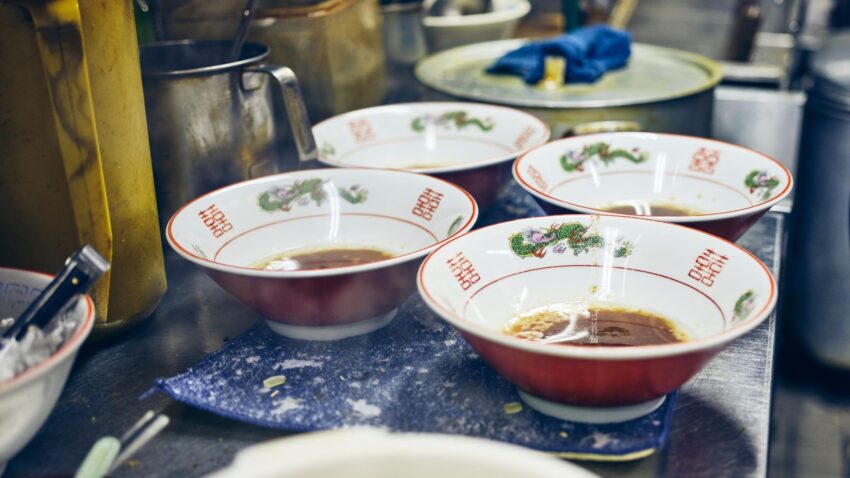 bowls of ramen waiting to be served